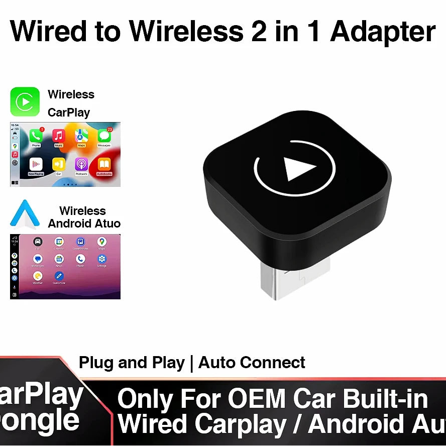 2 in 1 Wireless CarPlay & Android Auto Adapter — Plug & Play, No More Cables