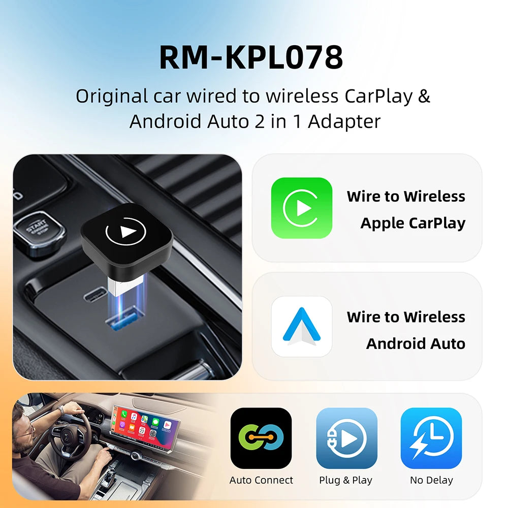 2 in 1 Wireless CarPlay & Android Auto Adapter — Plug & Play, No More Cables