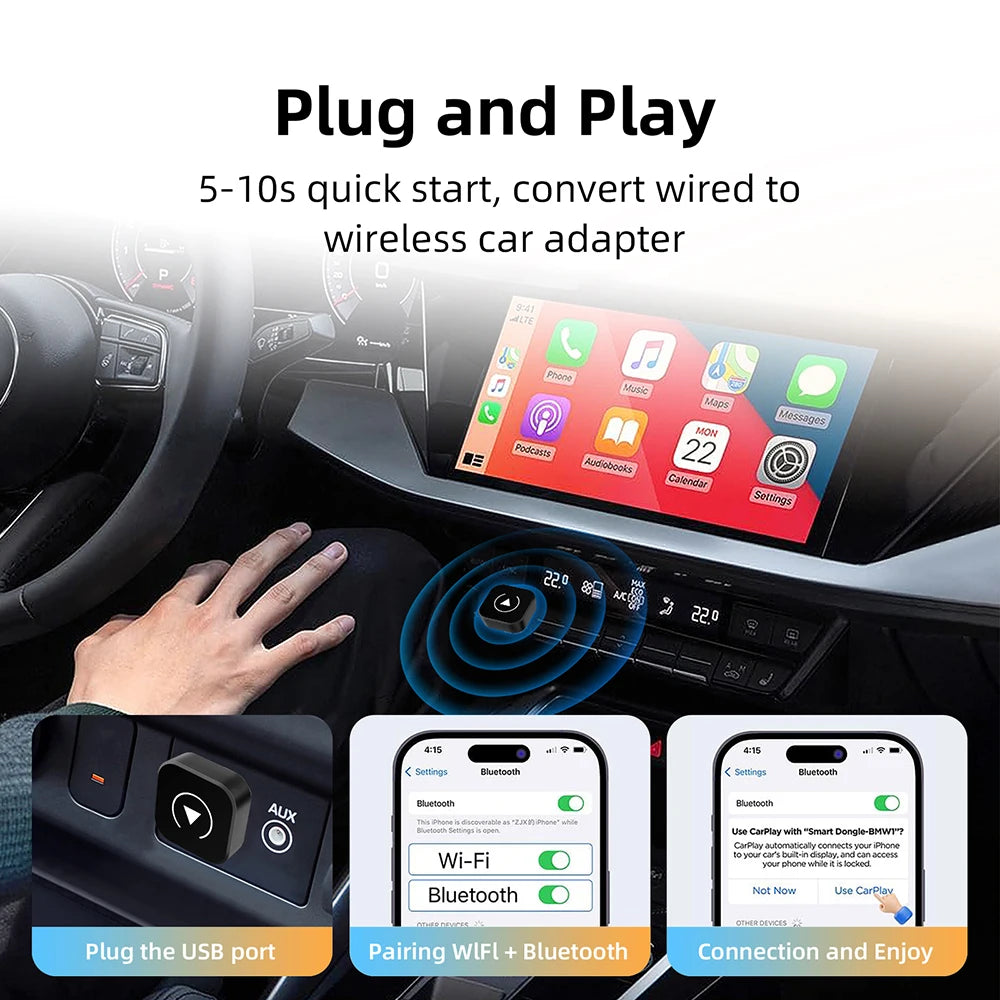2 in 1 Wireless CarPlay & Android Auto Adapter — Plug & Play, No More Cables